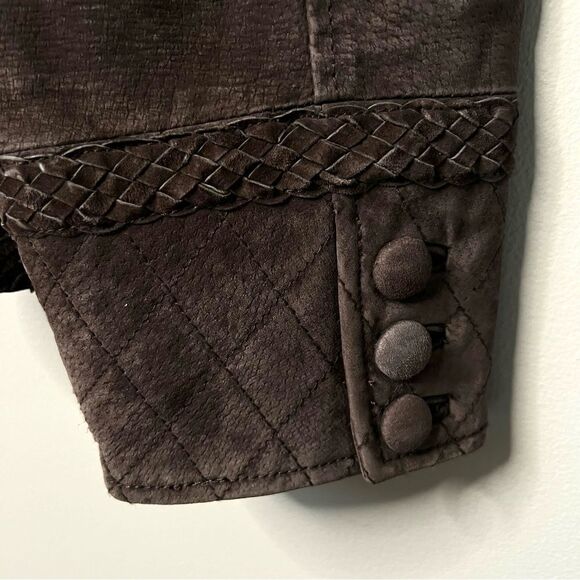 Bradley Bayou Suede Leather Collarless Braided Full Zip Mocha Jacket SZ XL - Picture 10 of 15